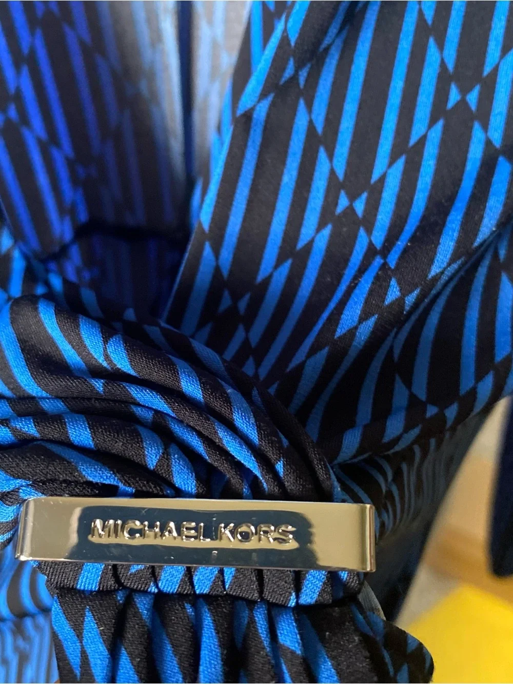 Michael Kors Blue and Black Patterned Wrap-Style Dress